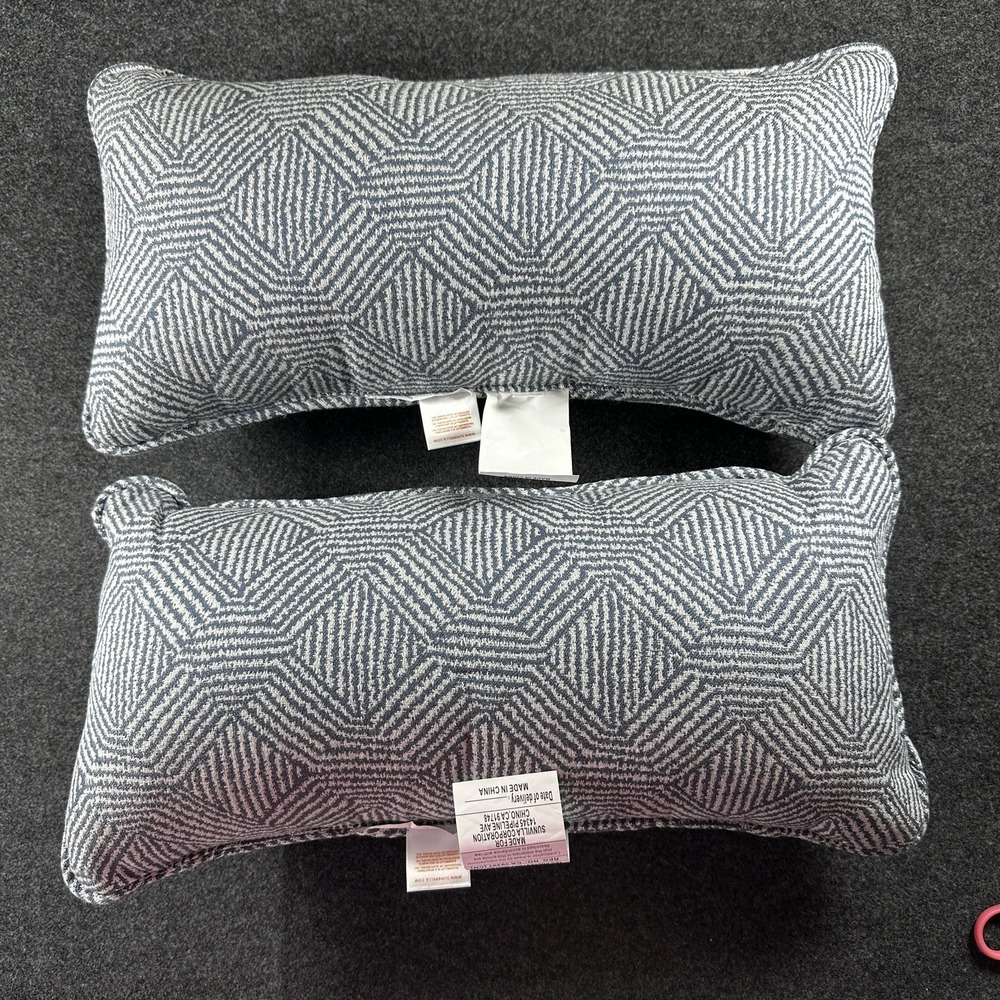 Sunvilla Sunbrella Outdoor Lumbar Pillows Blue Geometric Diamond Set of 2 - Picture 2 of 6